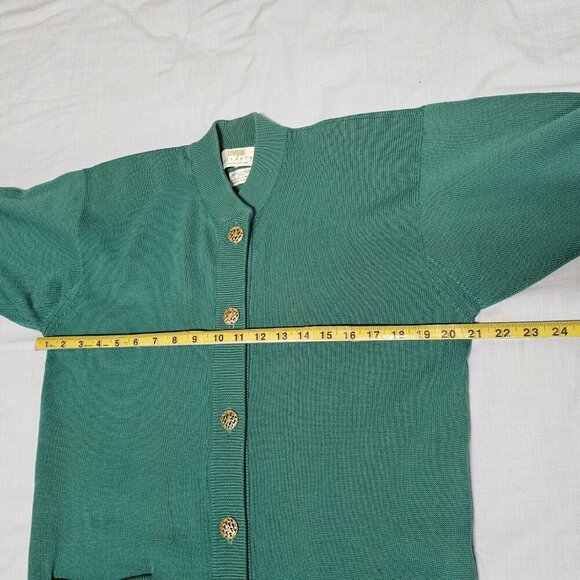 l. Magnin by Ballantyne Button Up Cardigan Sweater Women Size M Green Pure Wool - Picture 7 of 14